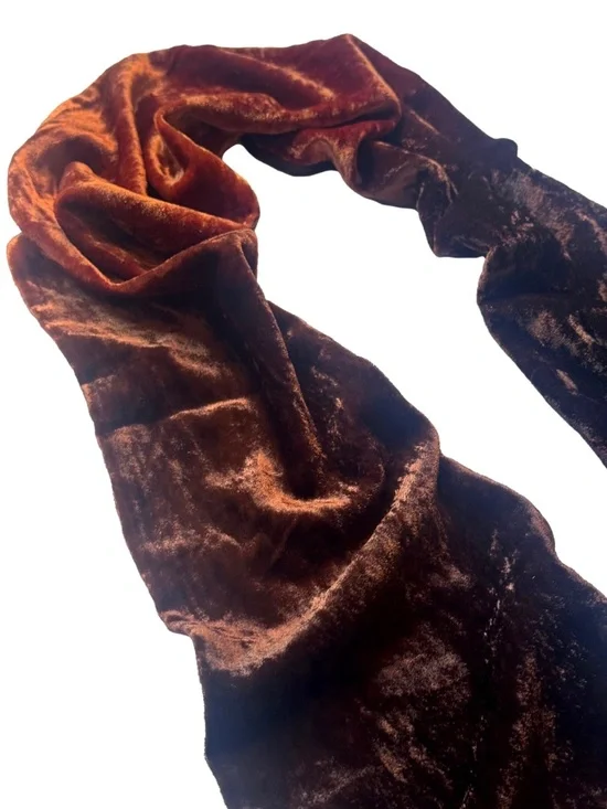 Ombre Orange & Brown Crushed Velvet Silk Scarf - Picture 4 of 7